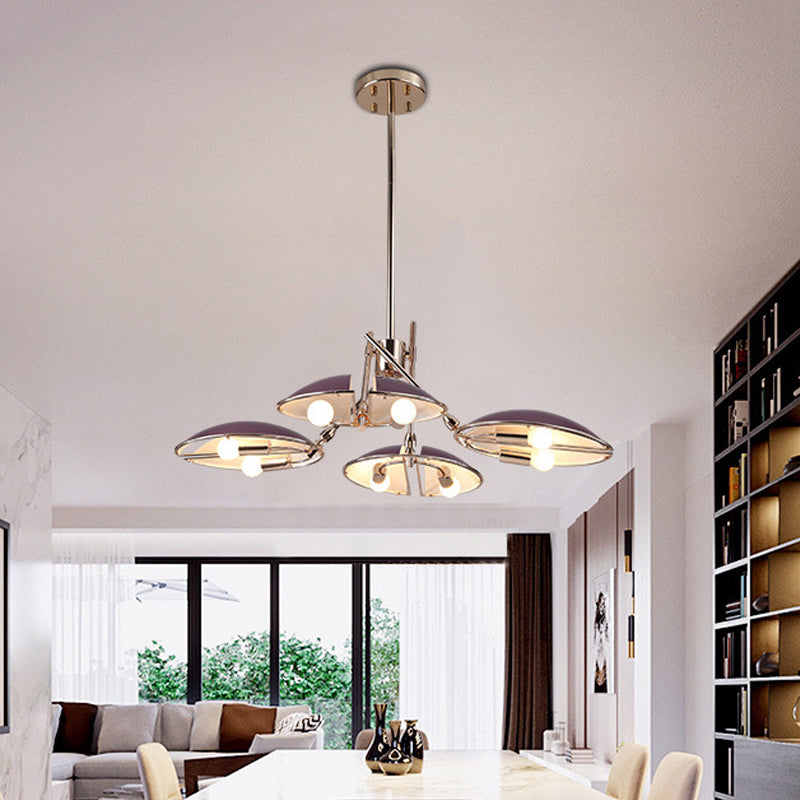 Contemporary Flat Dome Hanging Light Metallic 8 Lights Living Room Ceiling Chandelier in Purple Clearhalo 'Ceiling Lights' 'Chandeliers' 'Modern Chandeliers' 'Modern' Lighting' 730132