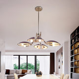 Contemporary Flat Dome Hanging Light Metallic 8 Lights Living Room Ceiling Chandelier in Purple Clearhalo 'Ceiling Lights' 'Chandeliers' 'Modern Chandeliers' 'Modern' Lighting' 730132