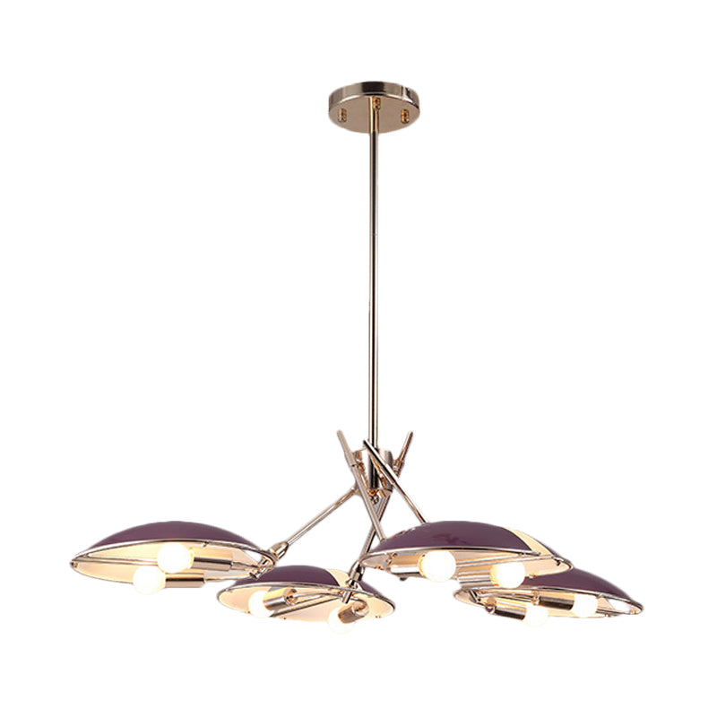 Contemporary Flat Dome Hanging Light Metallic 8 Lights Living Room Ceiling Chandelier in Purple Clearhalo 'Ceiling Lights' 'Chandeliers' 'Modern Chandeliers' 'Modern' Lighting' 730133