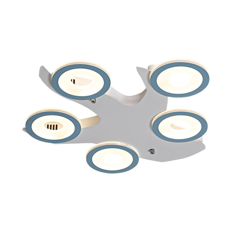 Nordic 5-Ring Flush Ceiling Light Fixture Acrylic LED Bedroom Flush Mount Lamp in Blue with Tree Iron Canopy Clearhalo 'Ceiling Lights' 'Close To Ceiling Lights' 'Close to ceiling' 'Flush mount' Lighting' 730168