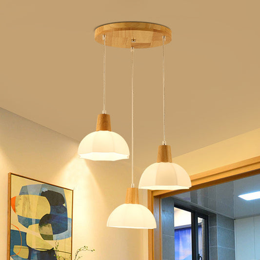 3 Bulbs Dining Room Hanging Light Modernism Beige Multi Lamp Pendant with Umbrella White Glass Shade White Clearhalo 'Ceiling Lights' 'Glass shade' 'Glass' 'Modern Pendants' 'Modern' 'Pendant Lights' 'Pendants' Lighting' 730180