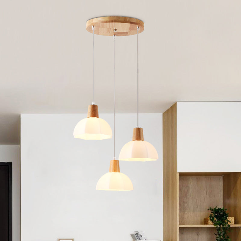 3 Bulbs Dining Room Hanging Light Modernism Beige Multi Lamp Pendant with Umbrella White Glass Shade Clearhalo 'Ceiling Lights' 'Glass shade' 'Glass' 'Modern Pendants' 'Modern' 'Pendant Lights' 'Pendants' Lighting' 730181