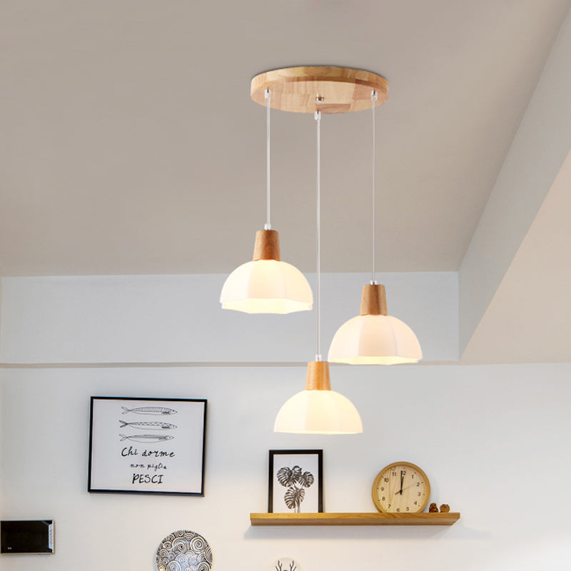 3 Bulbs Dining Room Hanging Light Modernism Beige Multi Lamp Pendant with Umbrella White Glass Shade Clearhalo 'Ceiling Lights' 'Glass shade' 'Glass' 'Modern Pendants' 'Modern' 'Pendant Lights' 'Pendants' Lighting' 730182