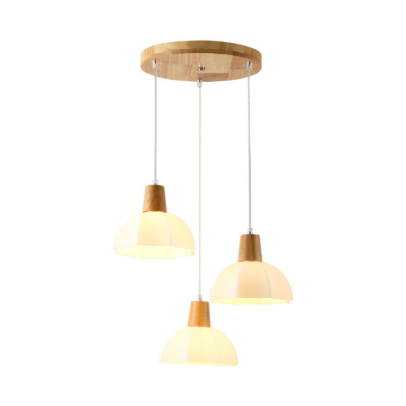 3 Bulbs Dining Room Hanging Light Modernism Beige Multi Lamp Pendant with Umbrella White Glass Shade Clearhalo 'Ceiling Lights' 'Glass shade' 'Glass' 'Modern Pendants' 'Modern' 'Pendant Lights' 'Pendants' Lighting' 730183