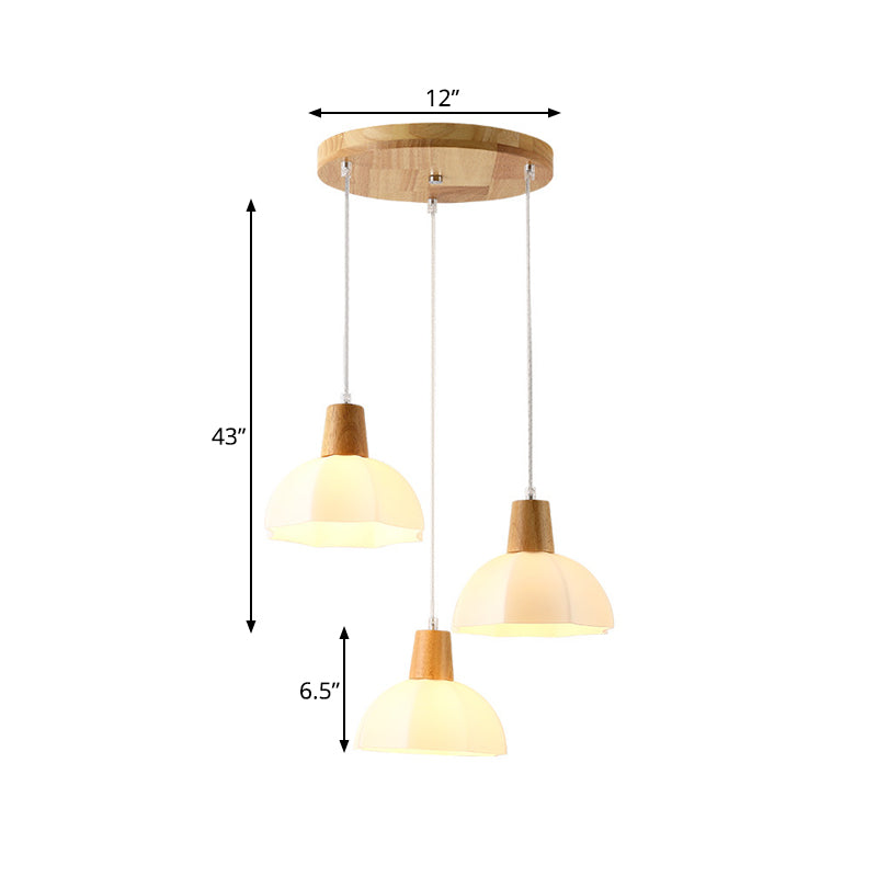 3 Bulbs Dining Room Hanging Light Modernism Beige Multi Lamp Pendant with Umbrella White Glass Shade Clearhalo 'Ceiling Lights' 'Glass shade' 'Glass' 'Modern Pendants' 'Modern' 'Pendant Lights' 'Pendants' Lighting' 730184