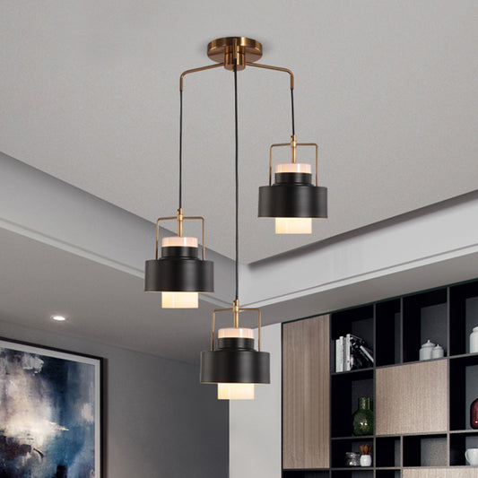 Drum Shaped Metal Multi Light Pendant Modernist 3-Light Black Finish Suspension Lamp Black Clearhalo 'Ceiling Lights' 'Modern Pendants' 'Modern' 'Pendant Lights' 'Pendants' Lighting' 730190