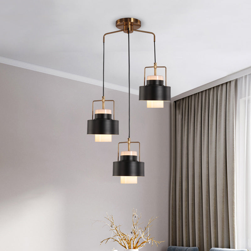 Drum Shaped Metal Multi Light Pendant Modernist 3-Light Black Finish Suspension Lamp Clearhalo 'Ceiling Lights' 'Modern Pendants' 'Modern' 'Pendant Lights' 'Pendants' Lighting' 730191