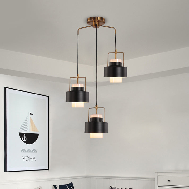 Drum Shaped Metal Multi Light Pendant Modernist 3-Light Black Finish Suspension Lamp Clearhalo 'Ceiling Lights' 'Modern Pendants' 'Modern' 'Pendant Lights' 'Pendants' Lighting' 730192