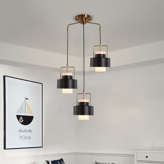 Drum Shaped Metal Multi Light Pendant Modernist 3-Light Black Finish Suspension Lamp Clearhalo 'Ceiling Lights' 'Modern Pendants' 'Modern' 'Pendant Lights' 'Pendants' Lighting' 730192