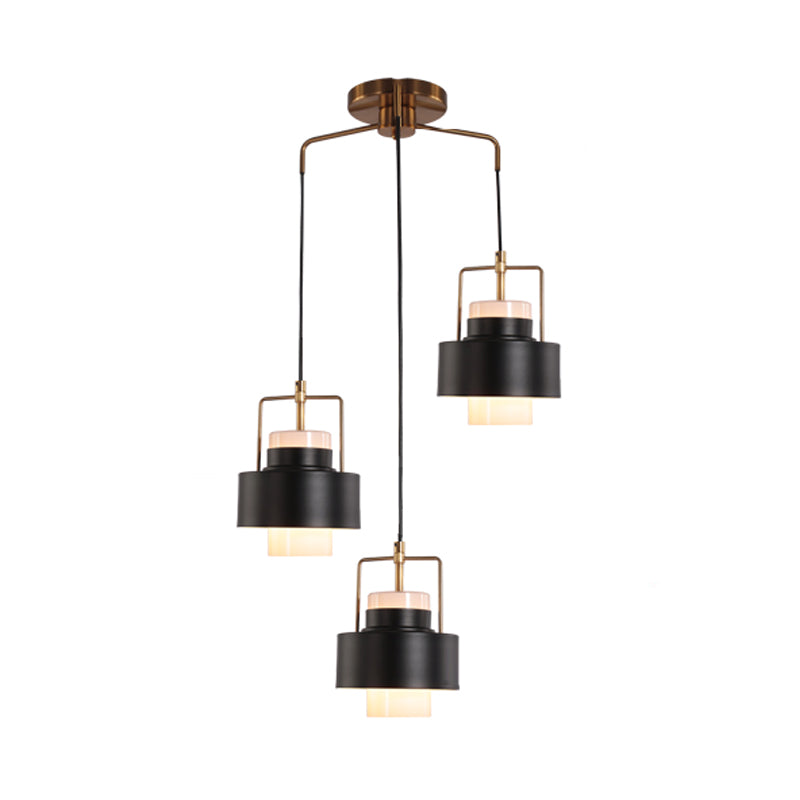 Drum Shaped Metal Multi Light Pendant Modernist 3-Light Black Finish Suspension Lamp Clearhalo 'Ceiling Lights' 'Modern Pendants' 'Modern' 'Pendant Lights' 'Pendants' Lighting' 730193