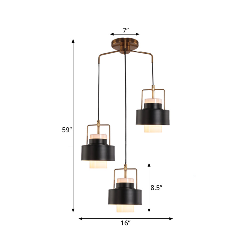 Drum Shaped Metal Multi Light Pendant Modernist 3-Light Black Finish Suspension Lamp Clearhalo 'Ceiling Lights' 'Modern Pendants' 'Modern' 'Pendant Lights' 'Pendants' Lighting' 730194