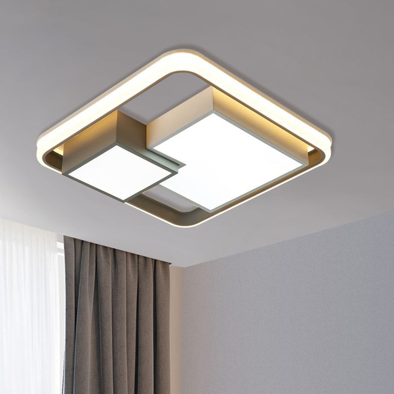 Square Flush Ceiling Light Minimalism Metal LED White Flush Mount Lighting Fixture in Warm/White Light for Bedroom White Clearhalo 'Ceiling Lights' 'Close To Ceiling Lights' 'Close to ceiling' 'Flush mount' Lighting' 730237