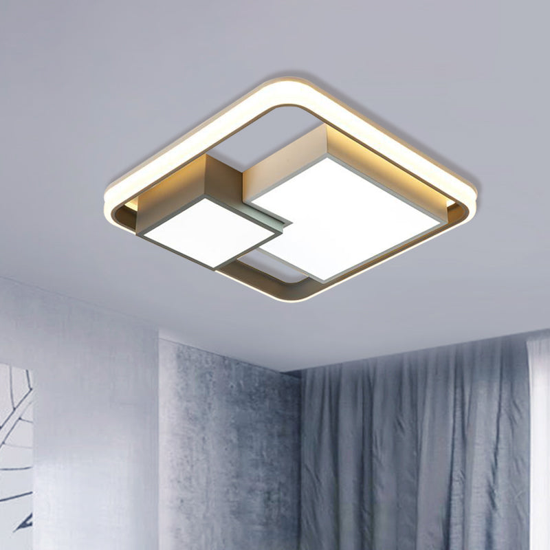 Square Flush Ceiling Light Minimalism Metal LED White Flush Mount Lighting Fixture in Warm/White Light for Bedroom Clearhalo 'Ceiling Lights' 'Close To Ceiling Lights' 'Close to ceiling' 'Flush mount' Lighting' 730239