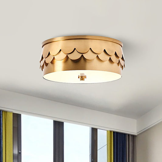 Drum Ceiling Mounted Light Postmodern Iron LED Bedroom Flush Mount Lamp in Gold with Ruffled Edge Gold Clearhalo 'Ceiling Lights' 'Close To Ceiling Lights' 'Close to ceiling' 'Flush mount' Lighting' 730257