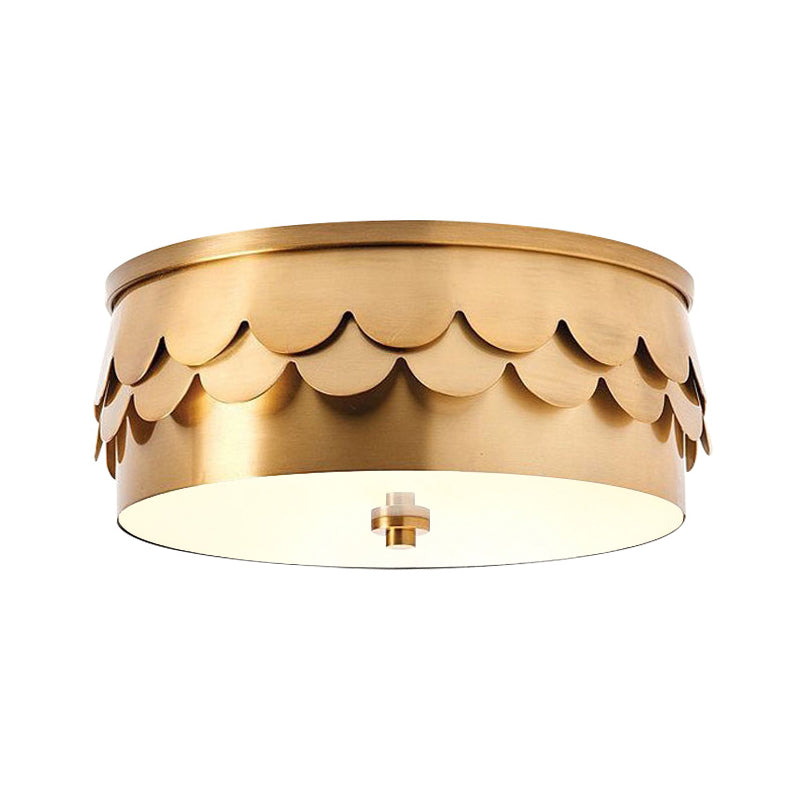 Drum Ceiling Mounted Light Postmodern Iron LED Bedroom Flush Mount Lamp in Gold with Ruffled Edge Clearhalo 'Ceiling Lights' 'Close To Ceiling Lights' 'Close to ceiling' 'Flush mount' Lighting' 730260