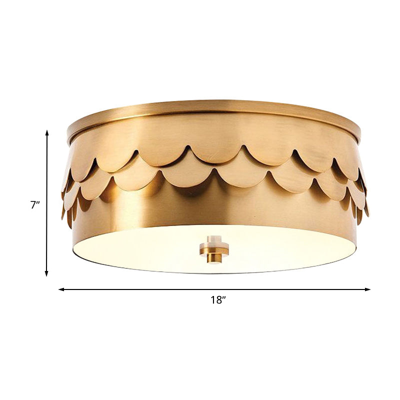 Drum Ceiling Mounted Light Postmodern Iron LED Bedroom Flush Mount Lamp in Gold with Ruffled Edge Clearhalo 'Ceiling Lights' 'Close To Ceiling Lights' 'Close to ceiling' 'Flush mount' Lighting' 730261