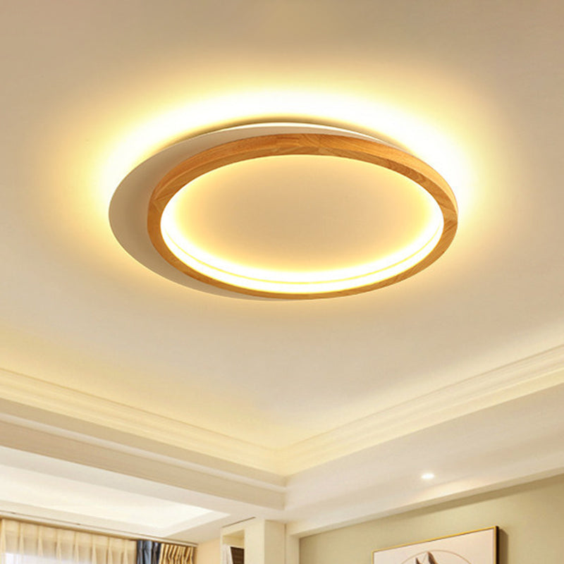 Wooden Loop Flush Mount Spotlight Modern 16"/23.5" W LED Flushmount Ceiling Light for Living Room Wood Clearhalo 'Ceiling Lights' 'Close To Ceiling Lights' 'Close to ceiling' 'Flush mount' Lighting' 730281