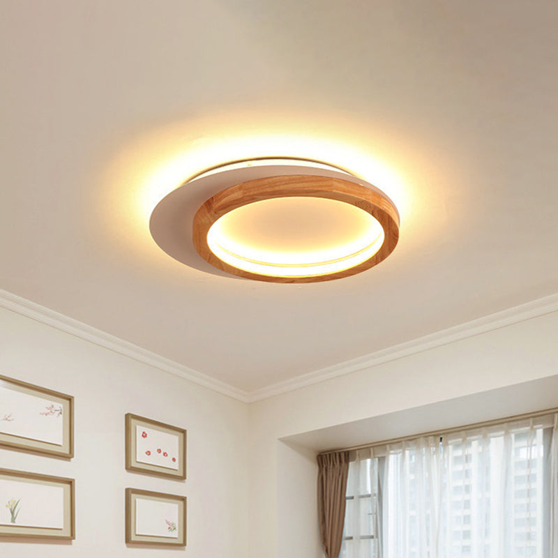 Wooden Loop Flush Mount Spotlight Modern 16"/23.5" W LED Flushmount Ceiling Light for Living Room Clearhalo 'Ceiling Lights' 'Close To Ceiling Lights' 'Close to ceiling' 'Flush mount' Lighting' 730282