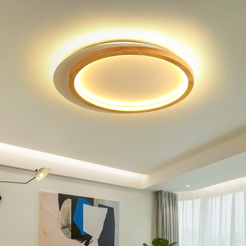 Wooden Loop Flush Mount Spotlight Modern 16"/23.5" W LED Flushmount Ceiling Light for Living Room Clearhalo 'Ceiling Lights' 'Close To Ceiling Lights' 'Close to ceiling' 'Flush mount' Lighting' 730283