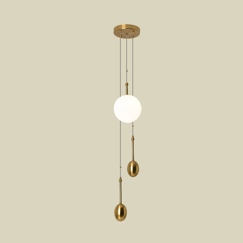 Ball Bedside Pendant Light Fixture Opal Glass 1 Light Modernist Ceiling Lamp with Dual Gold Modo Deco Clearhalo 'Ceiling Lights' 'Glass shade' 'Glass' 'Modern Pendants' 'Modern' 'Pendant Lights' 'Pendants' Lighting' 730290