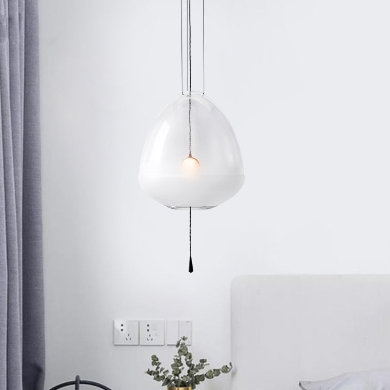 Elliptical Bedside Pendant Lighting Clear Frosted Glass 1-Head Simple Ceiling Suspension Lamp Clear Clearhalo 'Ceiling Lights' 'Glass shade' 'Glass' 'Modern Pendants' 'Modern' 'Pendant Lights' 'Pendants' Lighting' 730325