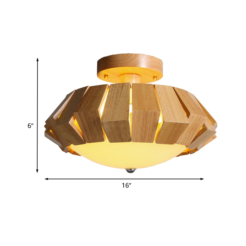 Simple Geometric Wood Semi Flush LED Flush Mount Spotlight with Bowl White Glass Shade Clearhalo 'Ceiling Lights' 'Close To Ceiling Lights' 'Close to ceiling' 'Semi-flushmount' Lighting' 730334