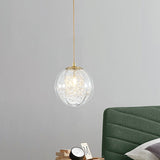 Brass Pumpkin Ball Ceiling Light Modern 1-Bulb Clear Glass Suspended Pendant Lamp for Bedside Clearhalo 'Ceiling Lights' 'Glass shade' 'Glass' 'Modern Pendants' 'Modern' 'Pendant Lights' 'Pendants' Lighting' 730336