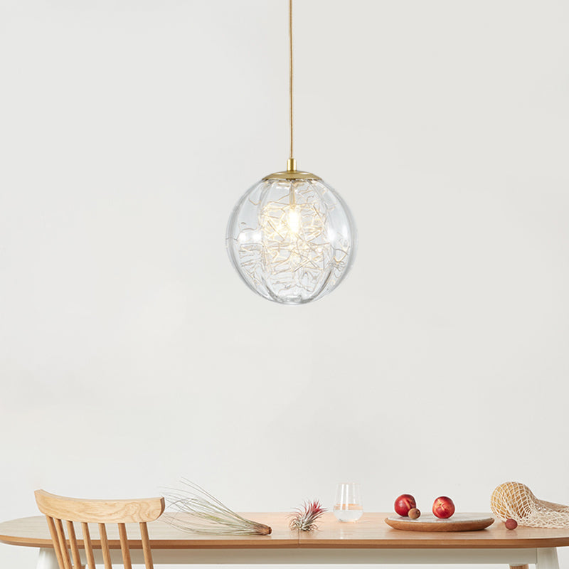 Brass Pumpkin Ball Ceiling Light Modern 1-Bulb Clear Glass Suspended Pendant Lamp for Bedside Clearhalo 'Ceiling Lights' 'Glass shade' 'Glass' 'Modern Pendants' 'Modern' 'Pendant Lights' 'Pendants' Lighting' 730337