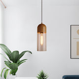 Half Capsule Ceiling Light Modern Clear Glass 1 Head Wood Pendant Lamp Fixture for Bedroom Clearhalo 'Ceiling Lights' 'Glass shade' 'Glass' 'Modern Pendants' 'Modern' 'Pendant Lights' 'Pendants' Lighting' 730365