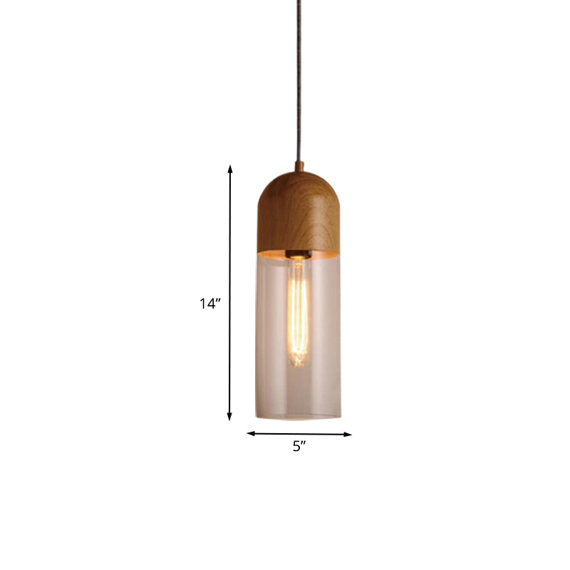 Half Capsule Ceiling Light Modern Clear Glass 1 Head Wood Pendant Lamp Fixture for Bedroom Clearhalo 'Ceiling Lights' 'Glass shade' 'Glass' 'Modern Pendants' 'Modern' 'Pendant Lights' 'Pendants' Lighting' 730368