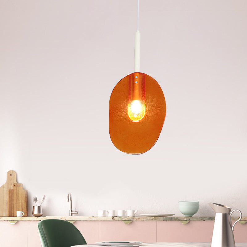 Minimalist Lollipop Shape Suspension Light Orange Glass 1-Light Coffee Shop Ceiling Pendant Lamp Orange Clearhalo 'Ceiling Lights' 'Modern Pendants' 'Modern' 'Pendant Lights' 'Pendants' Lighting' 730369