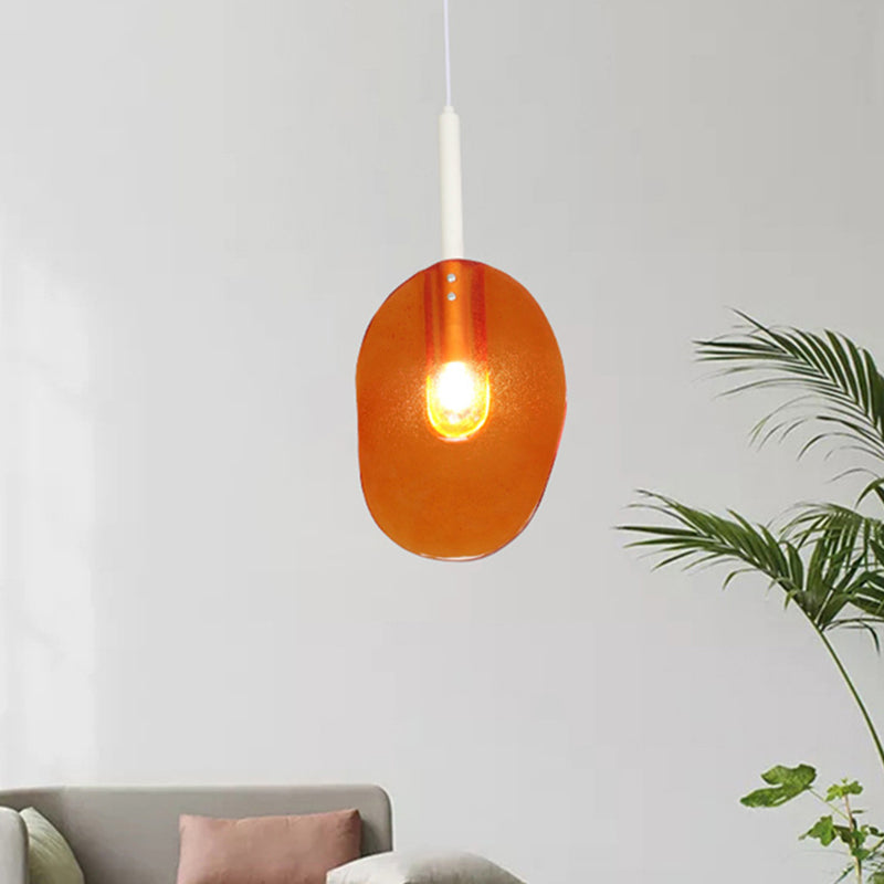 Minimalist Lollipop Shape Suspension Light Orange Glass 1-Light Coffee Shop Ceiling Pendant Lamp Clearhalo 'Ceiling Lights' 'Modern Pendants' 'Modern' 'Pendant Lights' 'Pendants' Lighting' 730370