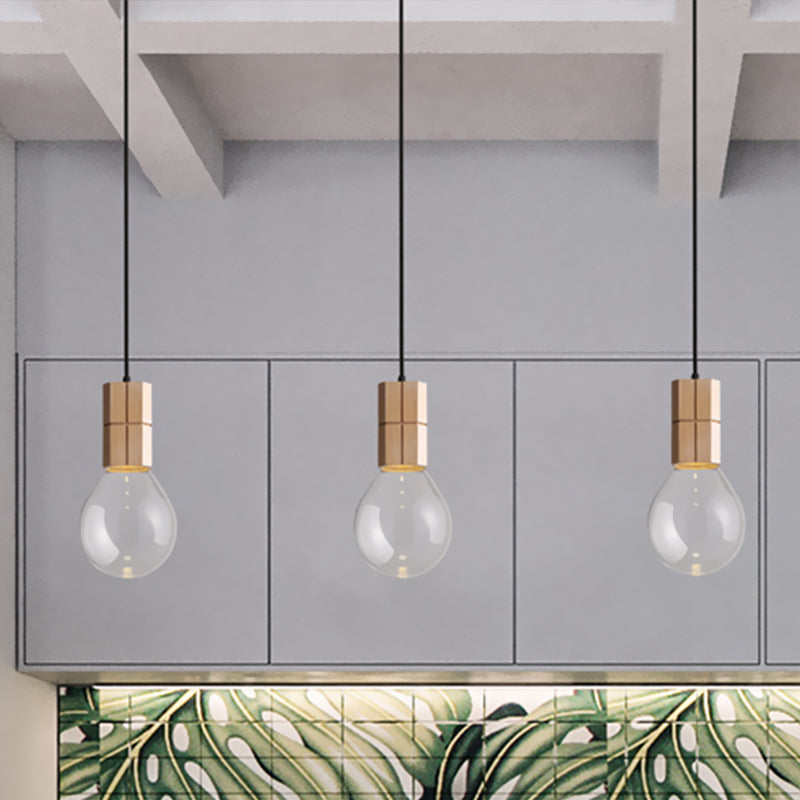 Exposed Bulb Ceiling Pendant Light Modern Clear Glass 1 Head Wood Hanging Lamp Kit in Warm/White Light Clearhalo 'Ceiling Lights' 'Glass shade' 'Glass' 'Modern Pendants' 'Modern' 'Pendant Lights' 'Pendants' Lighting' 730396