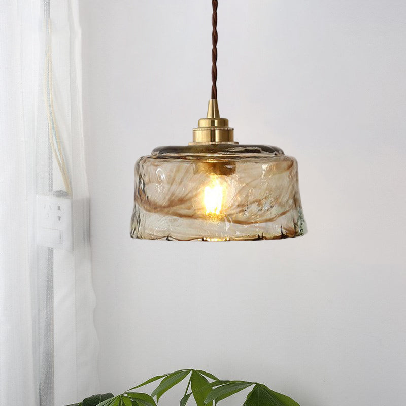 Bowl Drop Pendant Lamp Modern Amber Rippled Glass 1 Light Gold Hanging Ceiling Light Gold Clearhalo 'Ceiling Lights' 'Modern Pendants' 'Modern' 'Pendant Lights' 'Pendants' Lighting' 730404