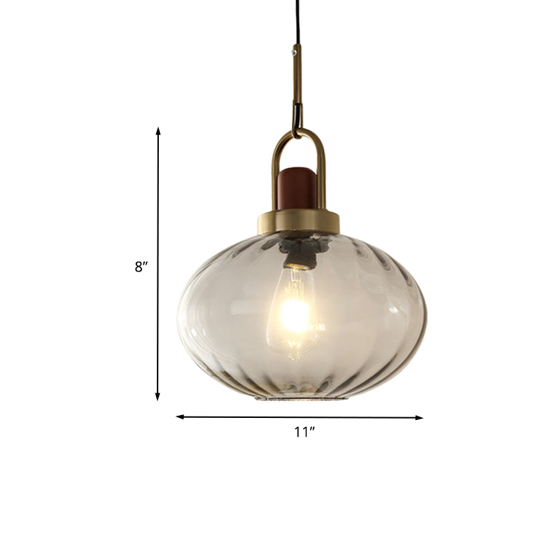 1 Light Bedroom Pendant Simple Brown and Gold Hanging Lamp with Oval Smoke Gray Water Glass Shade Clearhalo 'Ceiling Lights' 'Modern Pendants' 'Modern' 'Pendant Lights' 'Pendants' Lighting' 730413