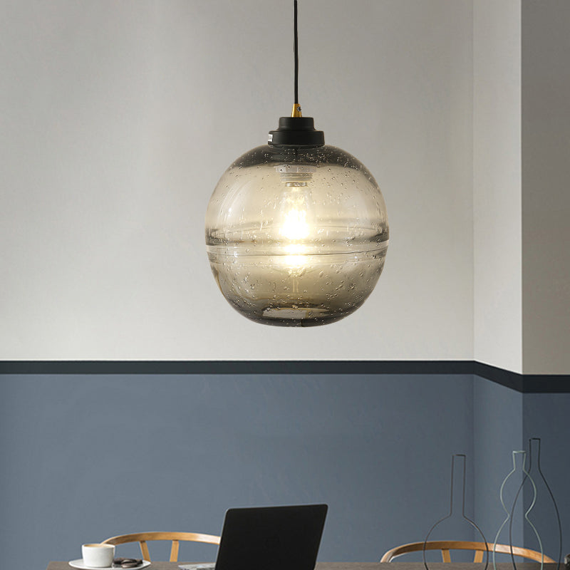 Black Ball Suspension Light Modern 1 Head Smoke Gray Bubble Glass Hanging Pendant Smoke Gray Clearhalo 'Ceiling Lights' 'Modern Pendants' 'Modern' 'Pendant Lights' 'Pendants' Lighting' 730419