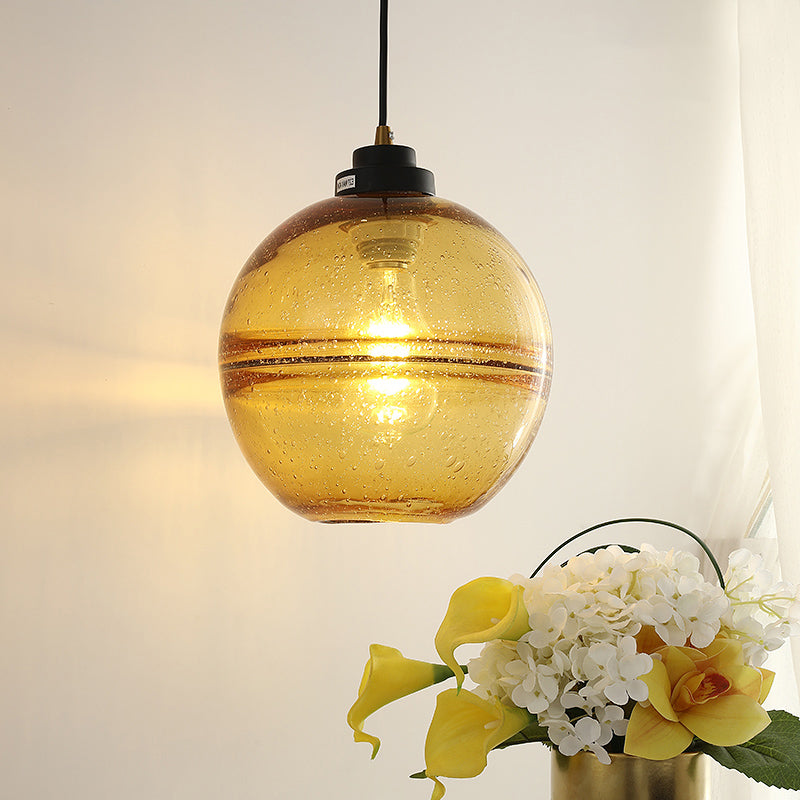 Black Ball Suspension Light Modern 1 Head Smoke Gray Bubble Glass Hanging Pendant Amber Clearhalo 'Ceiling Lights' 'Modern Pendants' 'Modern' 'Pendant Lights' 'Pendants' Lighting' 730424