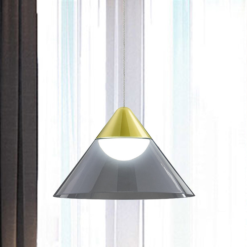 Nordic 1 Bulb Suspension Light Gold Cone Pendant Lamp with Smoke Gray Glass Shade for Dining Room Gold Clearhalo 'Ceiling Lights' 'Glass shade' 'Glass' 'Modern Pendants' 'Modern' 'Pendant Lights' 'Pendants' Lighting' 730427