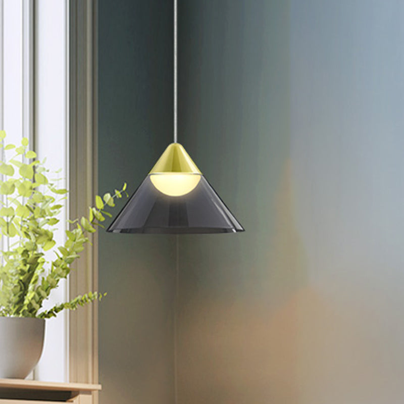 Nordic 1 Bulb Suspension Light Gold Cone Pendant Lamp with Smoke Gray Glass Shade for Dining Room Clearhalo 'Ceiling Lights' 'Glass shade' 'Glass' 'Modern Pendants' 'Modern' 'Pendant Lights' 'Pendants' Lighting' 730428