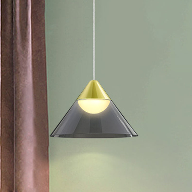 Nordic 1 Bulb Suspension Light Gold Cone Pendant Lamp with Smoke Gray Glass Shade for Dining Room Clearhalo 'Ceiling Lights' 'Glass shade' 'Glass' 'Modern Pendants' 'Modern' 'Pendant Lights' 'Pendants' Lighting' 730429