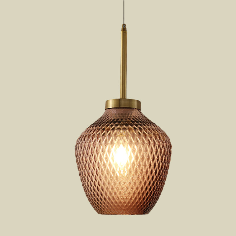 Burgundy Glass Strawberry Pendant Contemporary 1-Light Ceiling Hang Fixture in Brass Clearhalo 'Ceiling Lights' 'Modern Pendants' 'Modern' 'Pendant Lights' 'Pendants' Lighting' 730445