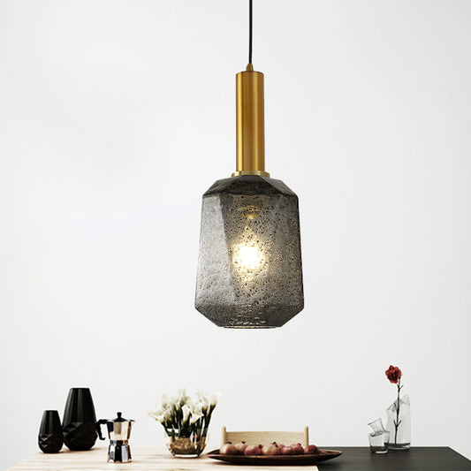 Faceted Bedside Pendant Lighting Smoke Gray Glass 1 Light Industrial Hanging Ceiling Lamp in Brass Smoke Gray Clearhalo 'Ceiling Lights' 'Modern Pendants' 'Modern' 'Pendant Lights' 'Pendants' Lighting' 730457