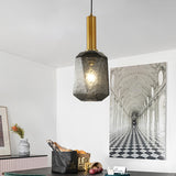 Faceted Bedside Pendant Lighting Smoke Gray Glass 1 Light Industrial Hanging Ceiling Lamp in Brass Clearhalo 'Ceiling Lights' 'Modern Pendants' 'Modern' 'Pendant Lights' 'Pendants' Lighting' 730458