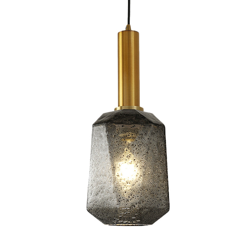 Faceted Bedside Pendant Lighting Smoke Gray Glass 1 Light Industrial Hanging Ceiling Lamp in Brass Clearhalo 'Ceiling Lights' 'Modern Pendants' 'Modern' 'Pendant Lights' 'Pendants' Lighting' 730459