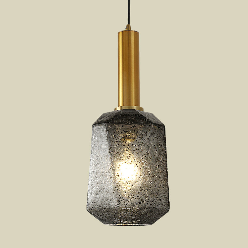 Faceted Bedside Pendant Lighting Smoke Gray Glass 1 Light Industrial Hanging Ceiling Lamp in Brass Clearhalo 'Ceiling Lights' 'Modern Pendants' 'Modern' 'Pendant Lights' 'Pendants' Lighting' 730460