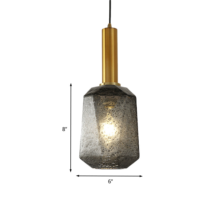 Faceted Bedside Pendant Lighting Smoke Gray Glass 1 Light Industrial Hanging Ceiling Lamp in Brass Clearhalo 'Ceiling Lights' 'Modern Pendants' 'Modern' 'Pendant Lights' 'Pendants' Lighting' 730461