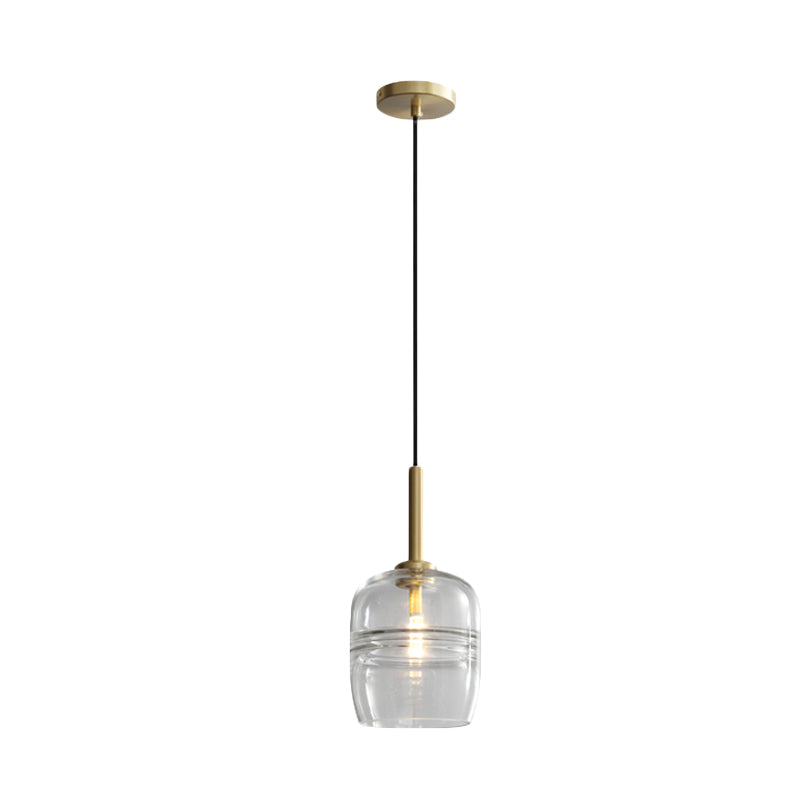 Ruffle Pendant Lighting Minimalism Clear/Smoke Gray Glass 1-Light Bedside Hanging Lamp Fixture in Brass Clearhalo 'Ceiling Lights' 'Close To Ceiling Lights' 'Glass shade' 'Glass' 'Modern Pendants' 'Modern' 'Pendant Lights' 'Pendants' Lighting' 730464