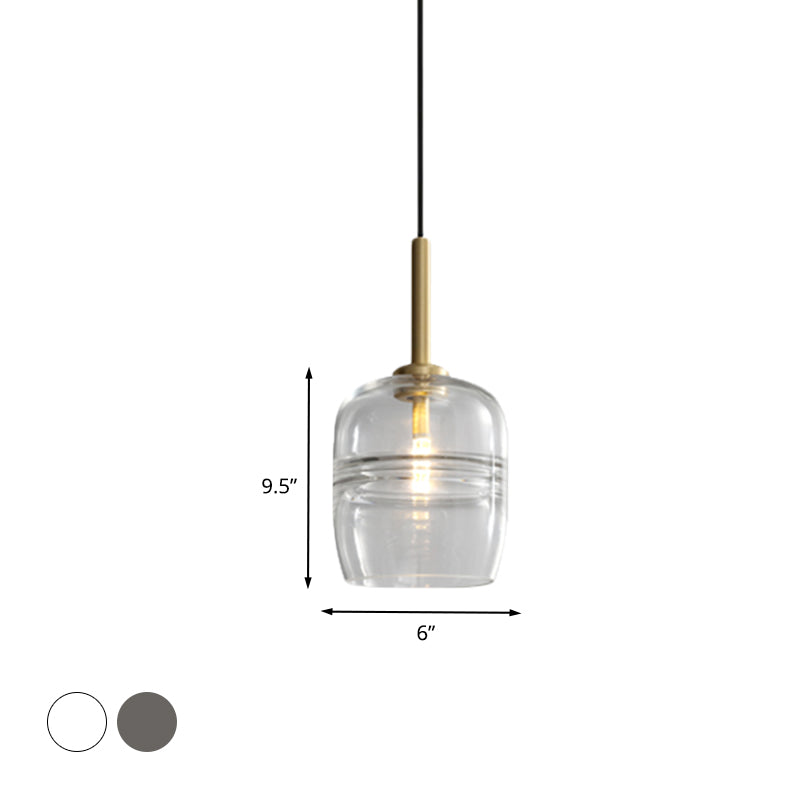 Ruffle Pendant Lighting Minimalism Clear/Smoke Gray Glass 1-Light Bedside Hanging Lamp Fixture in Brass Clearhalo 'Ceiling Lights' 'Close To Ceiling Lights' 'Glass shade' 'Glass' 'Modern Pendants' 'Modern' 'Pendant Lights' 'Pendants' Lighting' 730466