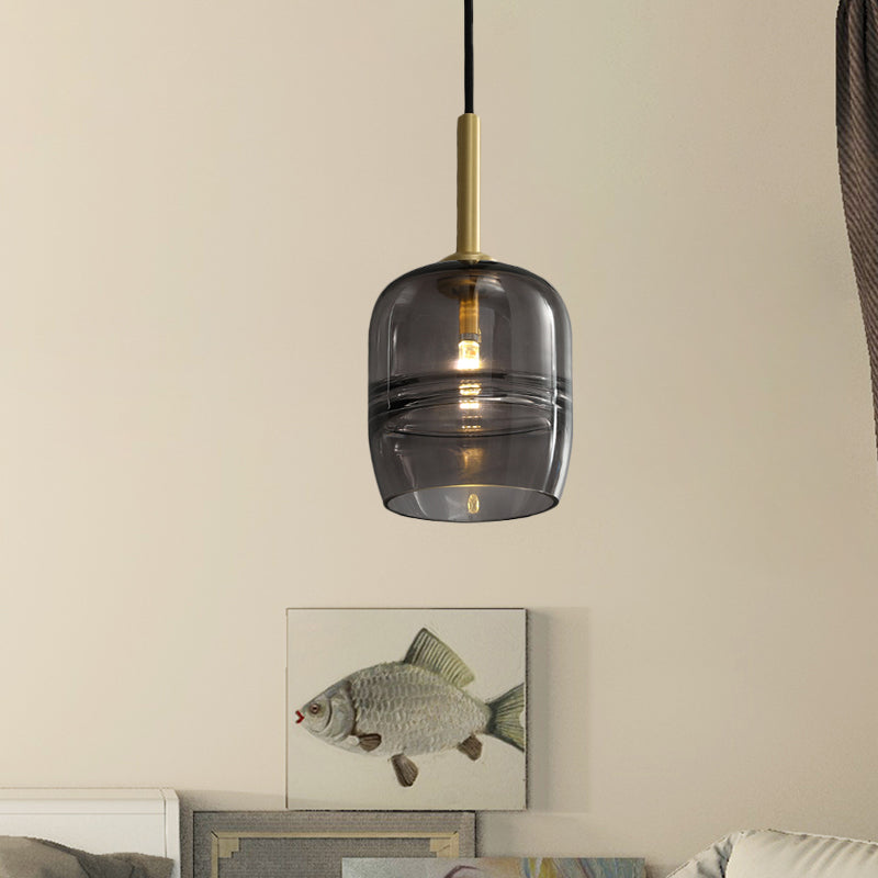 Ruffle Pendant Lighting Minimalism Clear/Smoke Gray Glass 1-Light Bedside Hanging Lamp Fixture in Brass Clearhalo 'Ceiling Lights' 'Close To Ceiling Lights' 'Glass shade' 'Glass' 'Modern Pendants' 'Modern' 'Pendant Lights' 'Pendants' Lighting' 730468