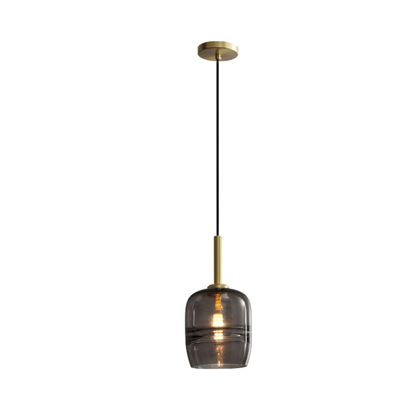 Ruffle Pendant Lighting Minimalism Clear/Smoke Gray Glass 1-Light Bedside Hanging Lamp Fixture in Brass Clearhalo 'Ceiling Lights' 'Close To Ceiling Lights' 'Glass shade' 'Glass' 'Modern Pendants' 'Modern' 'Pendant Lights' 'Pendants' Lighting' 730469